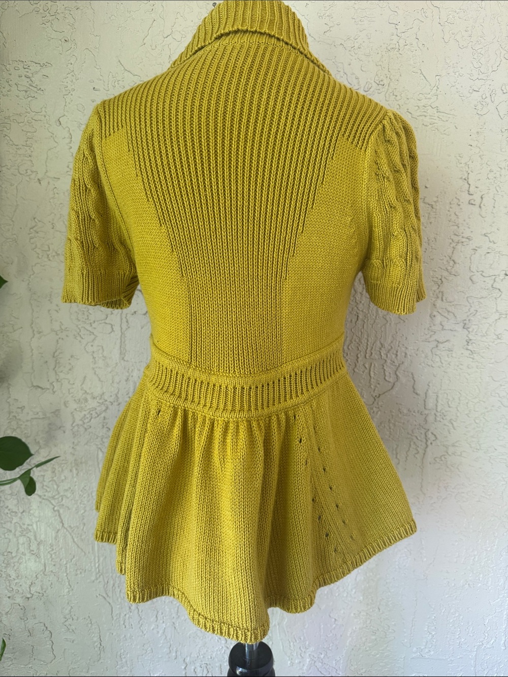 French Connection Mustard Short-Sleeve Knit Cardigan with Peplum Pockets - Picture 6 of 12